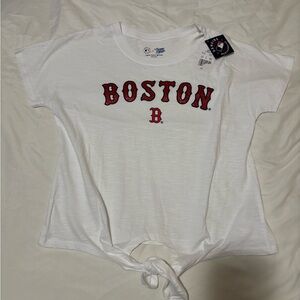 Genuine Merchandise White Tee with Red Boston Glitter Graphic